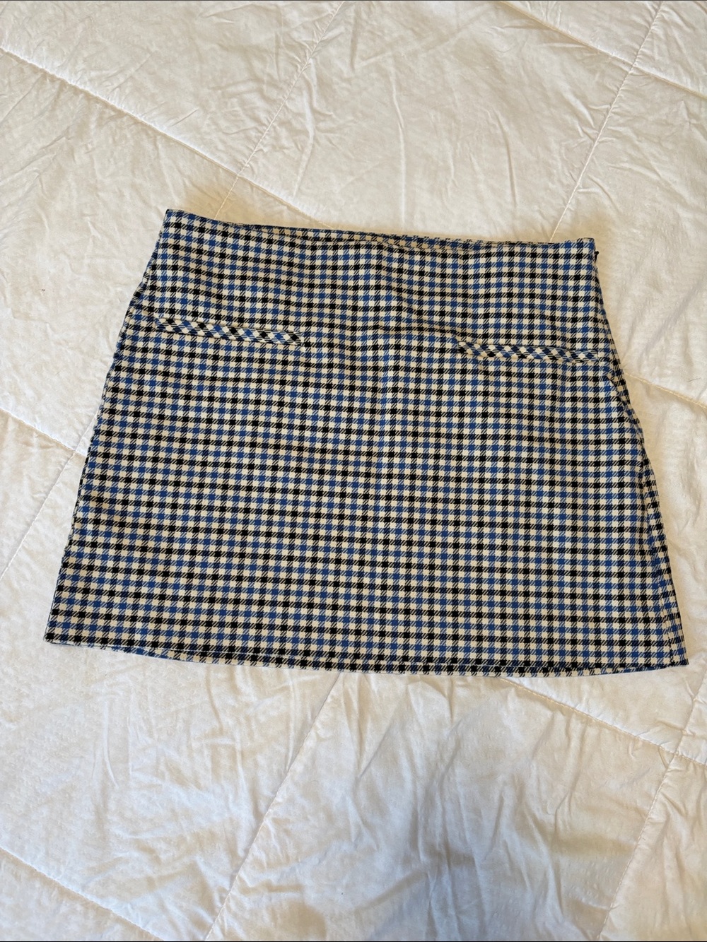 Zara Navy and Cream Checked Mini Skirt